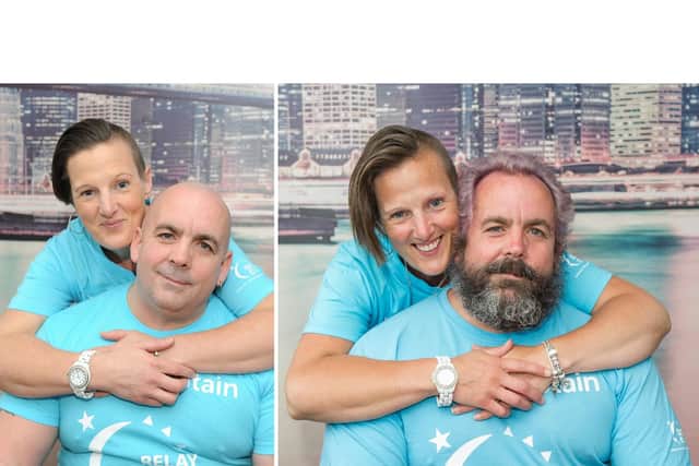 John Parker grew his hair and beard for six months - here pictured in January and July 2019 with his wife Katy at home in Havant.
Picture: Habibur Rahman