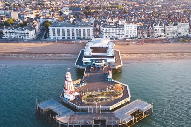 South Parade Pier from the air at sunrise. Picture: James Clack