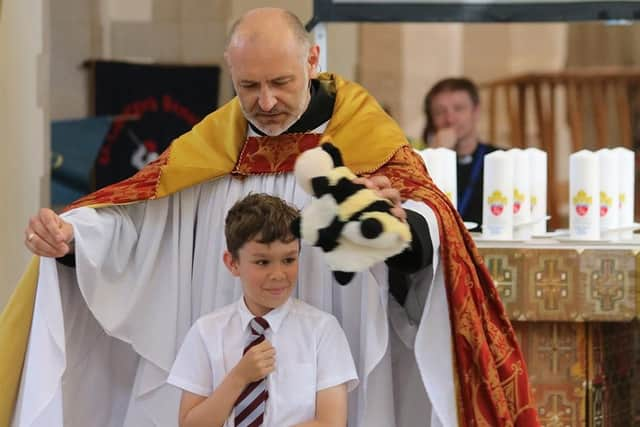 Canon Peter Leonard, Archdeacon of the Isle of Wight, talks about the role of bees during the Leavers Service at Portsmouth Cathedral