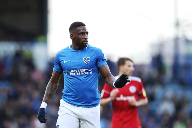 Omar Bogle during Portsmouth's match against Accrington Stanley on May 4, 2019. Picture: Joe Pepler