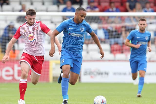 Anton Walkes launches an attack from right-back in Pompey's 1-0 victory at Stevenage on Saturday. Picture: Joe Pepler