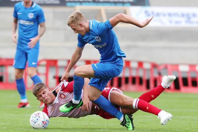 Ross McCrorie powers forward at Stevenage. Picture: Joe Pepler