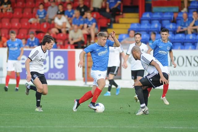 Stan Bridgman in action for a young Pompey XI in their 4-0 defeat at Aldershot tonight. Picture: Habibur Rahman