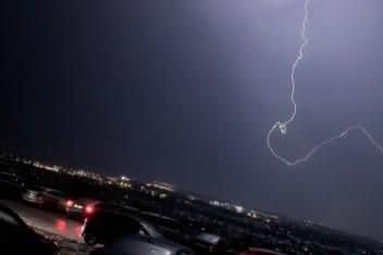 Spiralling lightning in the skies above Portsmouth overnight