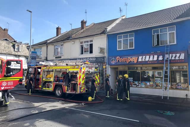 Firefighters have been tackling a blaze at Pompey Kebab in Kingston Road, Buckland. Picture: Richard Lemmer