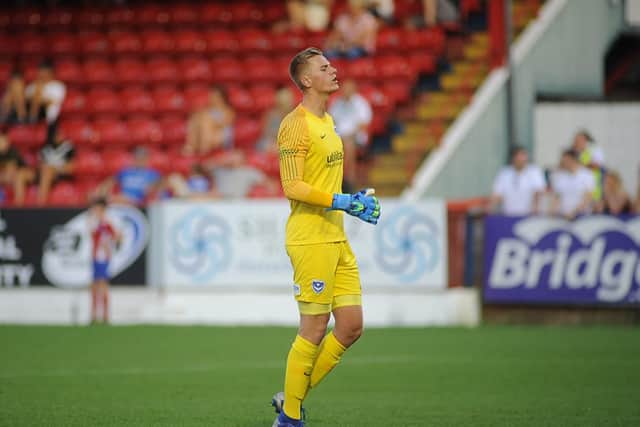 Pompey goalkeeper Alex Bass during the Aldershot game