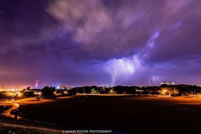 Lightening during yesterday's thunderstorm. Picture: Shaun Roster