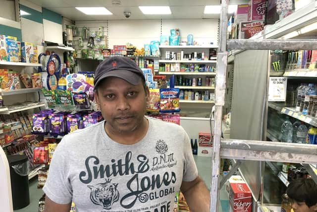 Owner of Udaya News newsagent on Kingston Road, Thyagarajah Kulendran, 47, who rushed out with his ladder to help rescue people trapped by a fire in Pompey Kebab and Pizza. Picture: Richard Lemmer