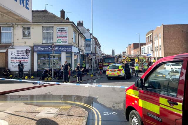 Firefighters have been tackling a blaze at Pompey Kebab in Kingston Road, Buckland. Picture: Richard Lemmer