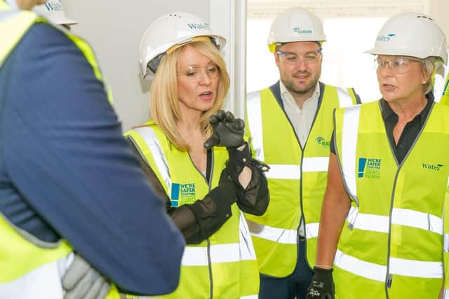 Esther McVey talking to staff of Wates and Radian in one of the houses in the construction site at Daedalus, Lee-so-Solent.

Picture: Habibur Rahman.