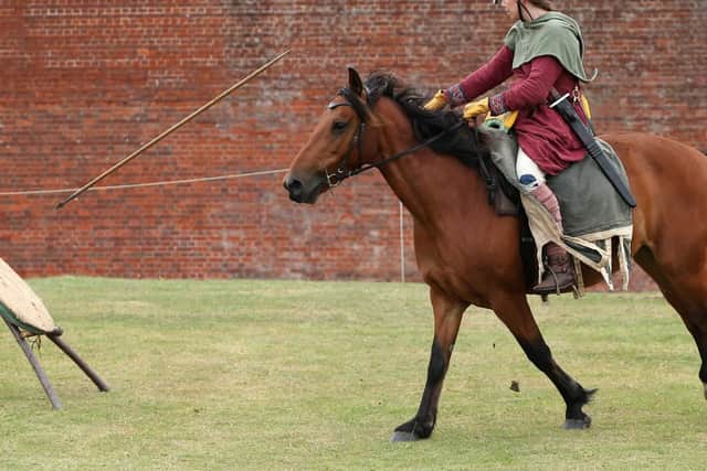 Viking horseworman. Invasion! Saxon warriors event at Fort Nelson. Picture: Chris Moorhouse (270719-37)