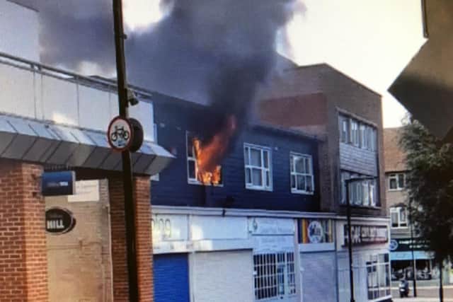 Caption: A still from a video captured by Richard Murphy of a fire in a first-floor flat at Greywell Shopping Centre, Leigh Park, on Wednesday, July 24.