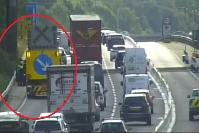 One lane is currently blocked on the M27. Picture: Highways England
