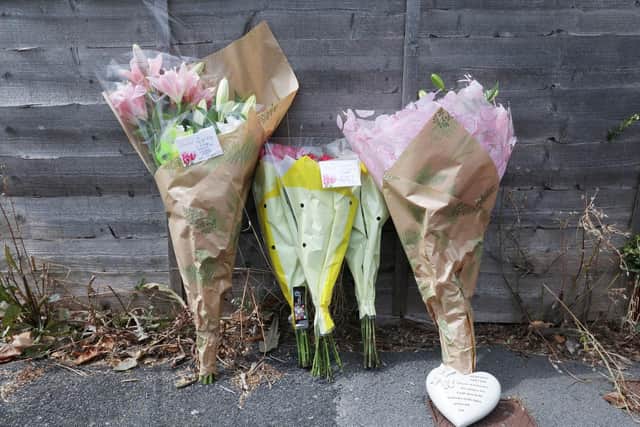 Floral tributes. Aftermath of fire at Grange Crescent, Gosport.   Picture: Chris Moorhouse     (310719-91)