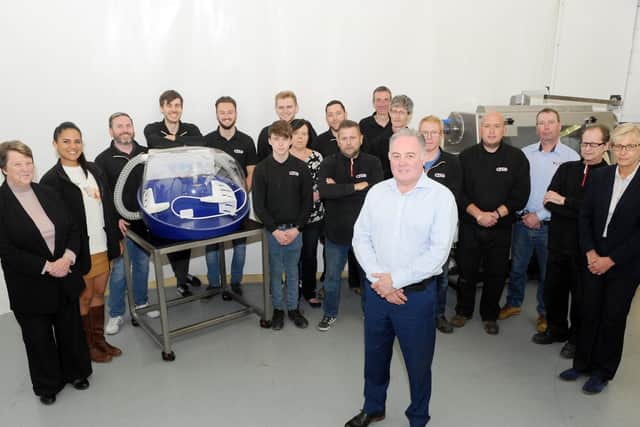Sean Codling, managing director, with the Lab Bubble and staff at CTS Europe. Picture: Sarah Standing (250419-7120)