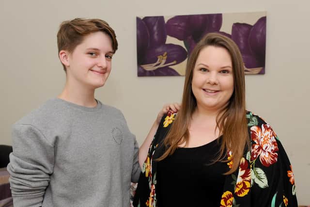 Robin Atrill-Gold, 16, came out as transgender and pansexual. Pictured here with mum Selena Attrill-Gold, 39, from Portsmouth. Picture: Sarah Standing (180719-1616)