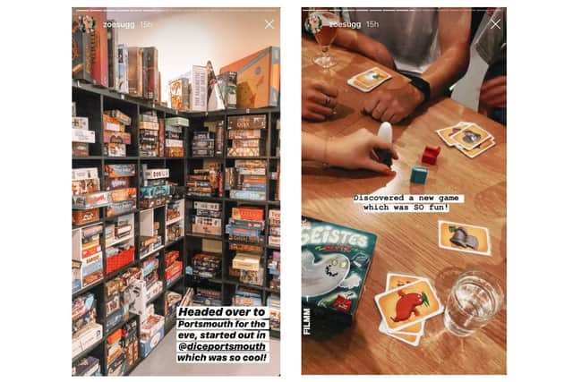 Zoe Sugg, known as Zoella on YouTube, posted Instagram stories as she enjoyed food and games at Dice Board Game Lounge in Albert Road. Instagram/Zoe Sugg (@zoesugg)