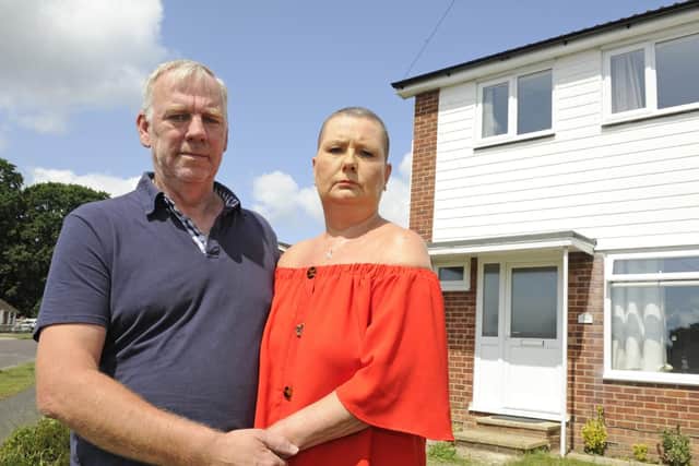 Maggie Smithson from Fareham with her husband Gary. Burglars have broken into their home and stolen her new car which was a gift following chemotherapy for cancer. 

Picture: Ian Hargreaves  (010719-7)
