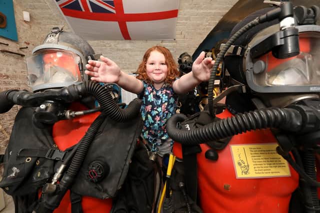 Alice Coombs, eight, at Gosport Diving Museum. Picture: Chris Moorhouse          (200419-5)