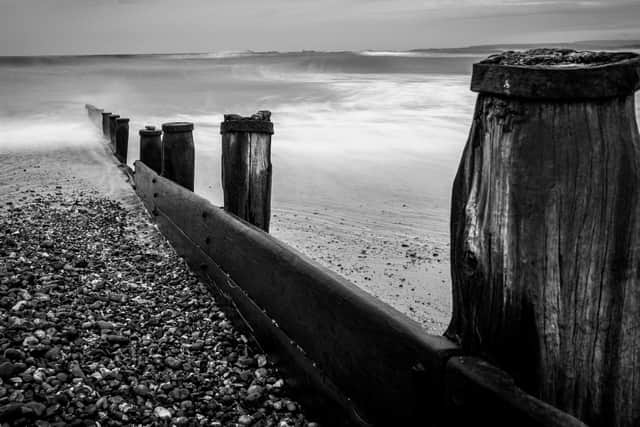 Beach shot taken in black and white on a slow shutter by Sean Finch.
