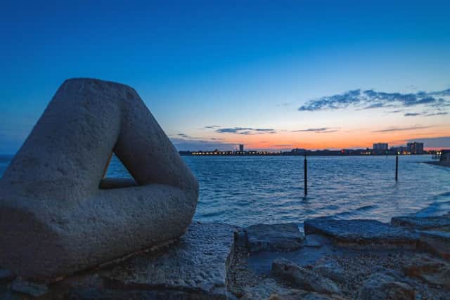 Looking to Portsmouth Harbour during blue hour. by James Clack Photography