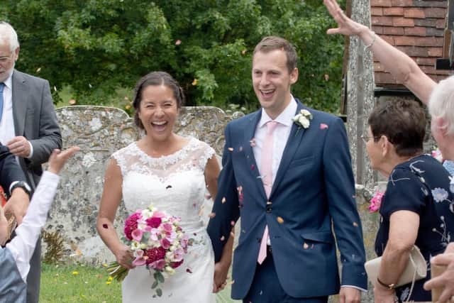 The happy couple on their wedding day. Picture: Beside The Seaside Photography.