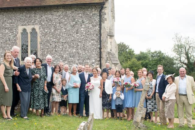 The Richardsons and their wedding party at St Mary's Church, Compton. Picture: Beside The Seaside Photography