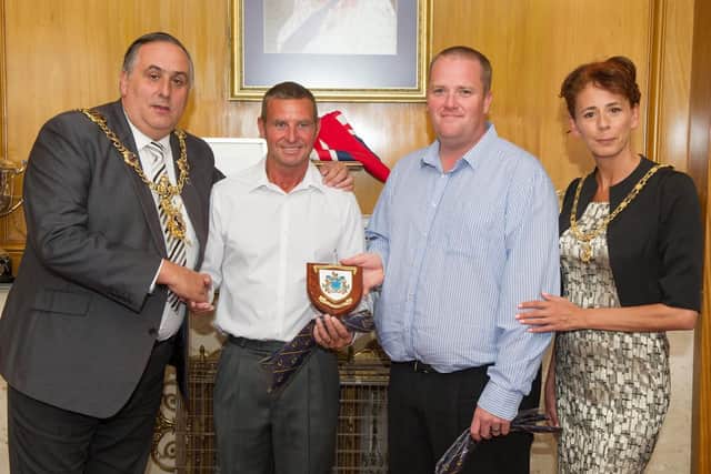The lord mayor, Cllr David Fuller, with rescuers Gary Crook and Andy Birch and the lord mayor's sister, Leza Tremorin. Picture: Habibur Rahman