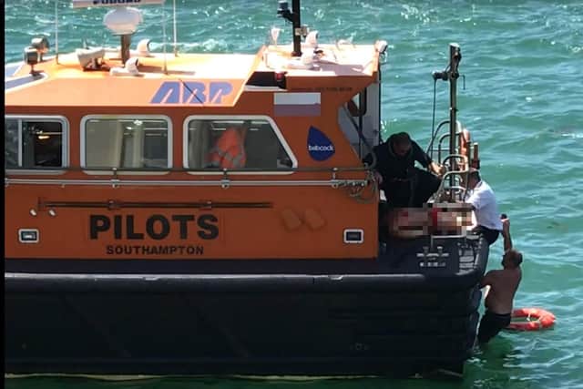 Bystanders captured the moment Gary and Andy's ABP pilot boat caught the moment a woman and her two children were rescued at Portsmouth Harbour