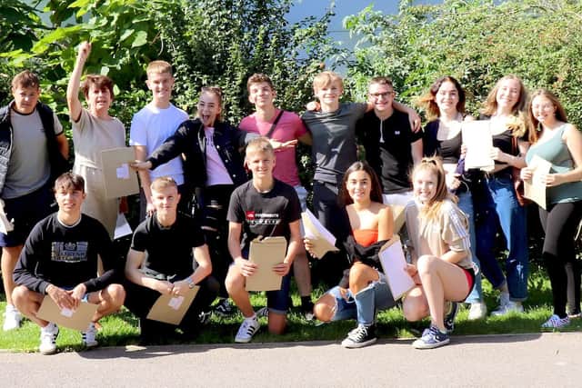 Bourne Community College pupils with their GCSE results