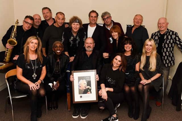 The SAS Band, backstage at Portsmouth Guildhall, December 2015, after band founder Spike Edney was inducted into the venue's Wall of Fame. Picture by Roger Goodgroves.