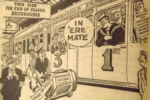 A cartoon by Plum in a 1949 Football Mail. Are you a descendant of Leo Pettit who wrote the Pompey columns in the Championship years?