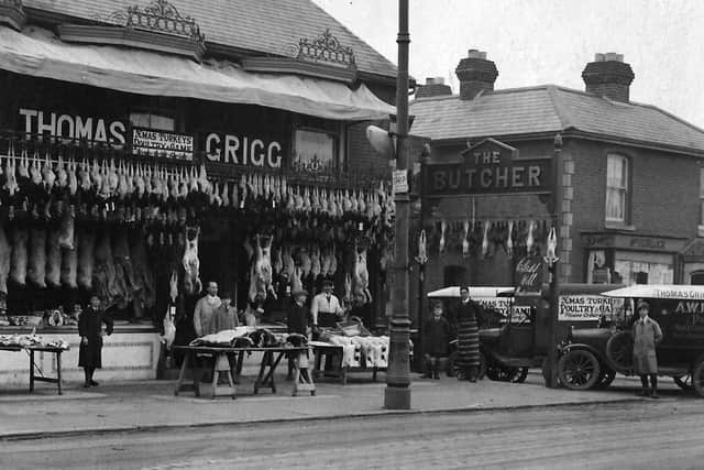 With Christmas on the way, here we see a scene at a Waterlooville butchers. Photo: Barry Cox postcard collection.