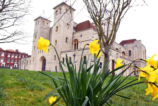 The Cathedral Church of St Thomas of Canterbury, commonly known as Portsmouth Cathedral,  Portsmouth's Anglican Cathedral in Old Portsmouth
Picture by:  Malcolm Wells (190306-8513)
