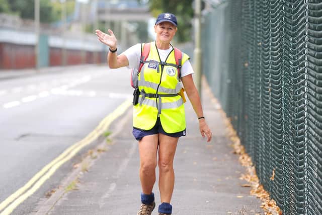 Jane Allen set off on the Victory Walk from Portsmouth in October 2017 to walk anti-clockwise around the coastline of mainland Britain in aid of the Royal Navy and Royal Marines Charity (RNRMC) and Womens Royal Naval Service Benevolent Trust (WRNS BT).  Picture: Sarah Standing (030919-6283)