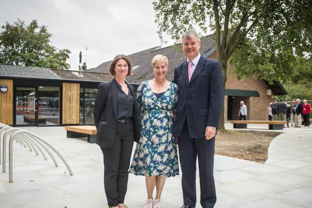 Architect Rebecca Galbraith, Jo Heath - Head of Countryside and Cllr Sean Woodward outside the new visitor centre.

Picture: Habibur Rahman