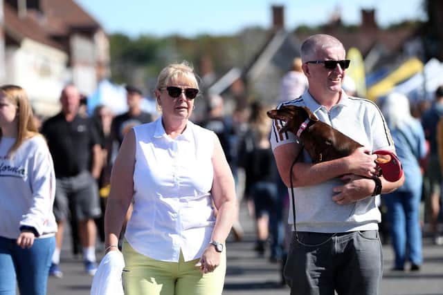 Lynn and Paul Dismore with Millie. Taste of Wickham Festival, in the Square, Wickham. Picture by Chris Moorhouse (080919-25)