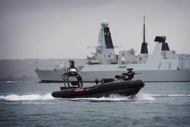 The Royal Navy is trialling unmanned surface vehicles (USVs) which could be used to protect their warships. Picture: Julian Hickman / Blue Harbour Creative Media