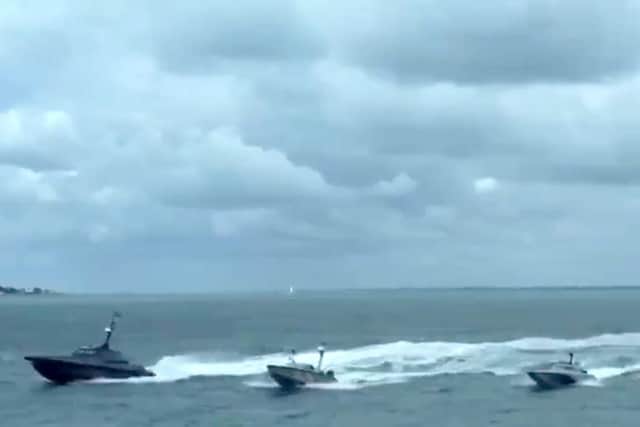 New autonomous vessel system MAST-13 being put through its paces in Portsmouth Harbour. Picture: MoD