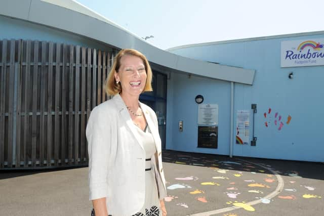 Helen Somerset How in front of The Rainbow Centre.