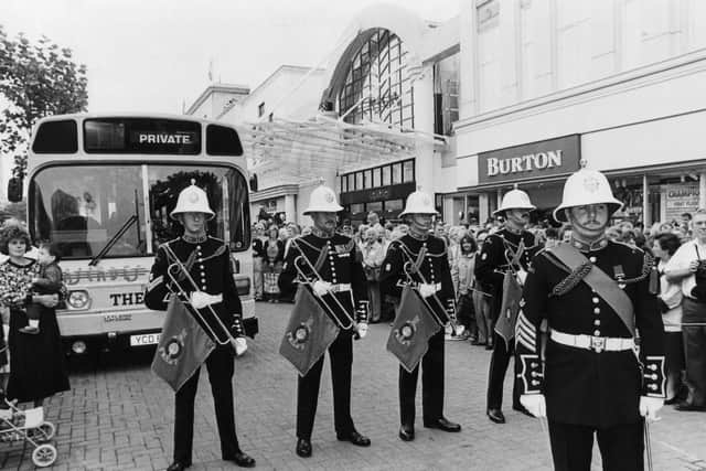 Royal Marines guard of honour at Portsmouth Cascades official opening in September 1989