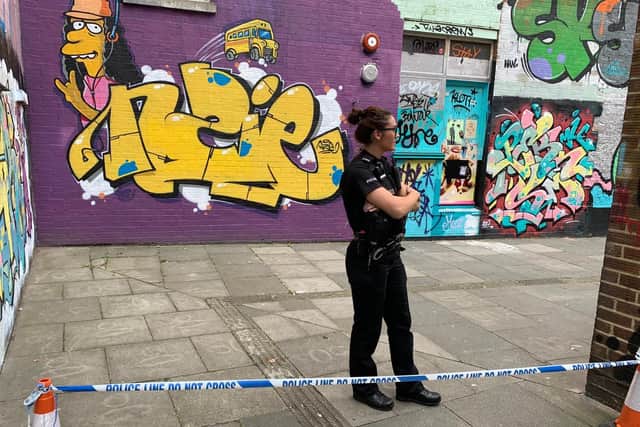A police officer standing guard