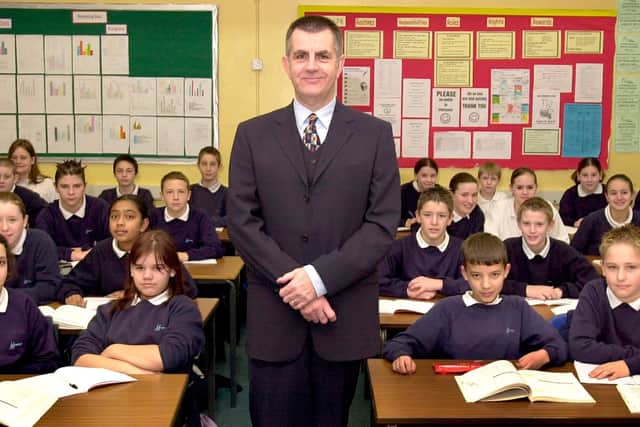 Ian Cox headteacher at Mayfield School with pupils in a mathematics class in January 2003