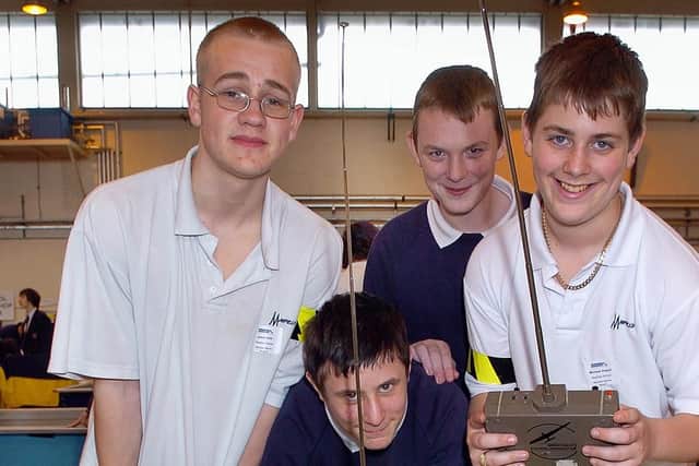 Mayfield School team (left to right) Jamie Hide (15), Richard Semadeni (14), Daniel Lee (14) and Michael Angus (14) with their craft compte in the Royal Navy Challenge for Schools in 2005.