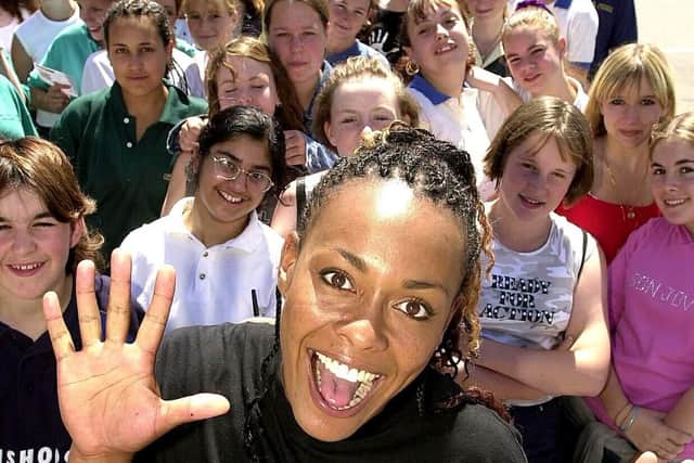 Rio, star of TV Gladiators, visits Mayfield School in Portsmouth as part of the SPARKS initiative to raise money for charity in July, 2001