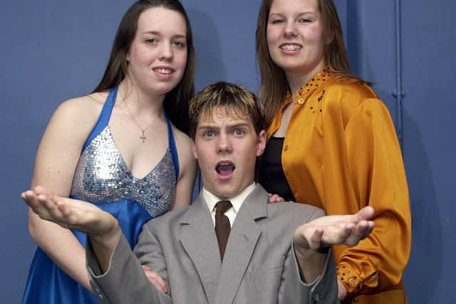 Lauren Wallace (16), Paul Clements (17) and Amy Devine (14) who take the principal roles in Anything Goes, pictured at rehearsals in Mayfield School in May 2004.