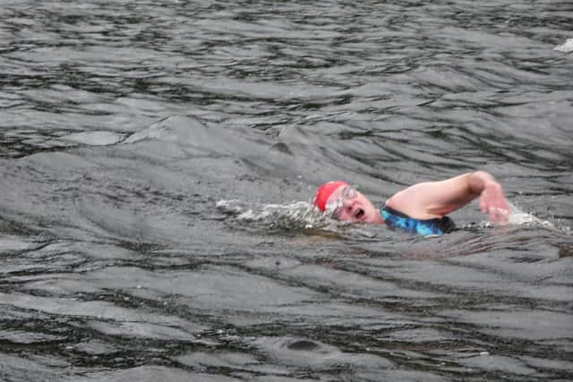 Rosalinda Hardiman, who lost the use of her legs at the age of six, during her 23 mile swim of Loch Ness.