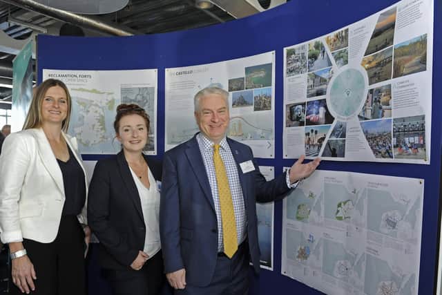 Portsmouth City Council hosted the Tipner West industry day at BAR in Portsmouth. (L to R) Strategic Development Manager Natascha McIntyre Hall, Project Manager, Megan Carter with Councillor Gerald Vernon-Jackson. Picture: Ian Hargreaves  (010919-1)