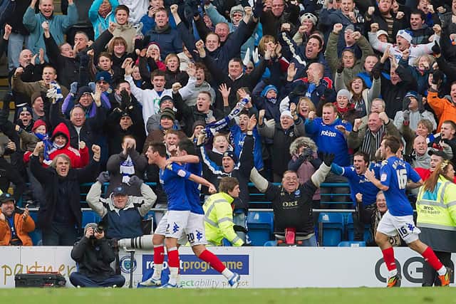 Joel Ward's 84th-minute header earned Michael Appleton's Pompey a 1-1 draw with Southampton at Fratton Park in December 2011. Picture: Barry Zee