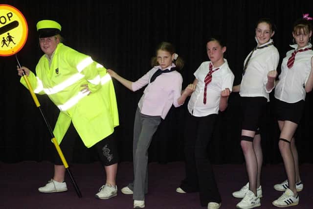 (l-r) Anne Hinks, Rebecca Waterman, Chelsea Willett, Kerry Mellor and Leah O'Brien rehearse for the final of the Rock Challenge competition after St Luke's School made it through the first heat of the competition in 2005.